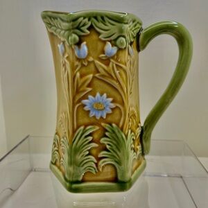 Elegant Ceramic Vase with Green and Tan Floral Accents